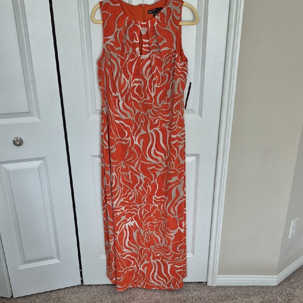 Maggy London Orange Pink Sleeveless Sheath Maxi Dress